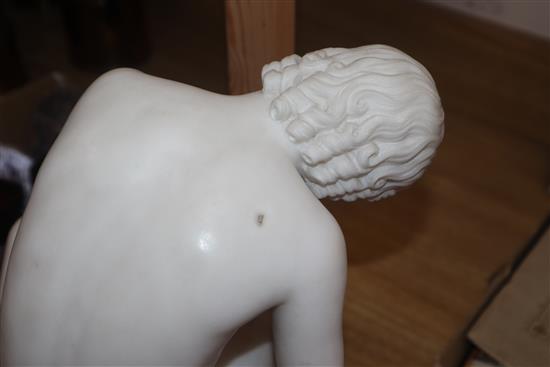 After the Antique, a white marble figure of The Spinario (Boy with Thorn), H 37cm